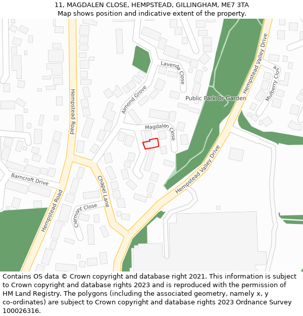 11, MAGDALEN CLOSE, HEMPSTEAD, GILLINGHAM, ME7 3TA: Location map and indicative extent of plot