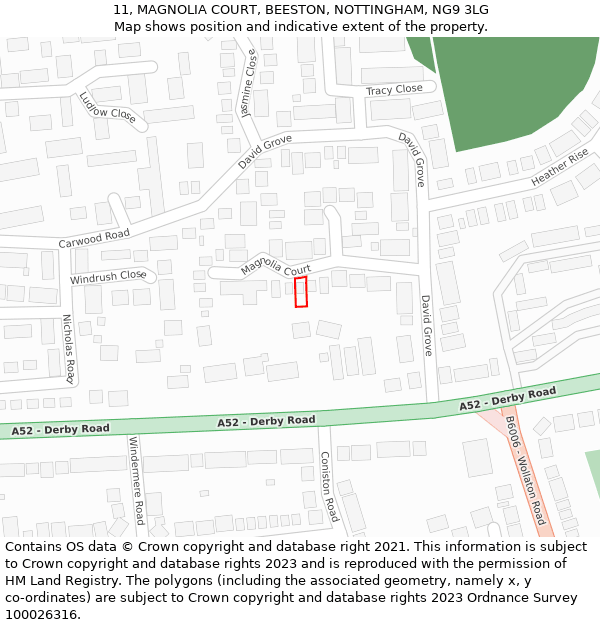 11, MAGNOLIA COURT, BEESTON, NOTTINGHAM, NG9 3LG: Location map and indicative extent of plot