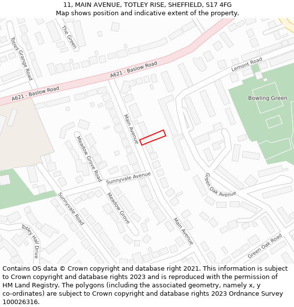 11, MAIN AVENUE, TOTLEY RISE, SHEFFIELD, S17 4FG: Location map and indicative extent of plot