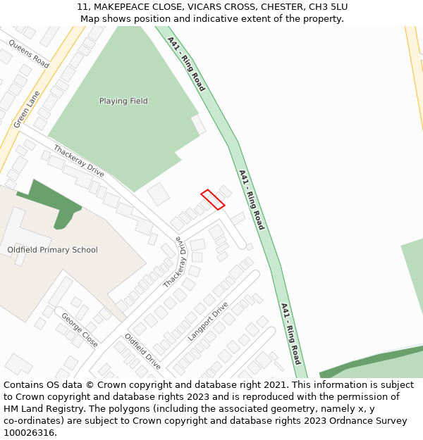 11, MAKEPEACE CLOSE, VICARS CROSS, CHESTER, CH3 5LU: Location map and indicative extent of plot
