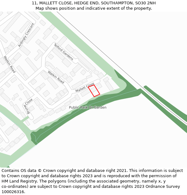 11, MALLETT CLOSE, HEDGE END, SOUTHAMPTON, SO30 2NH: Location map and indicative extent of plot