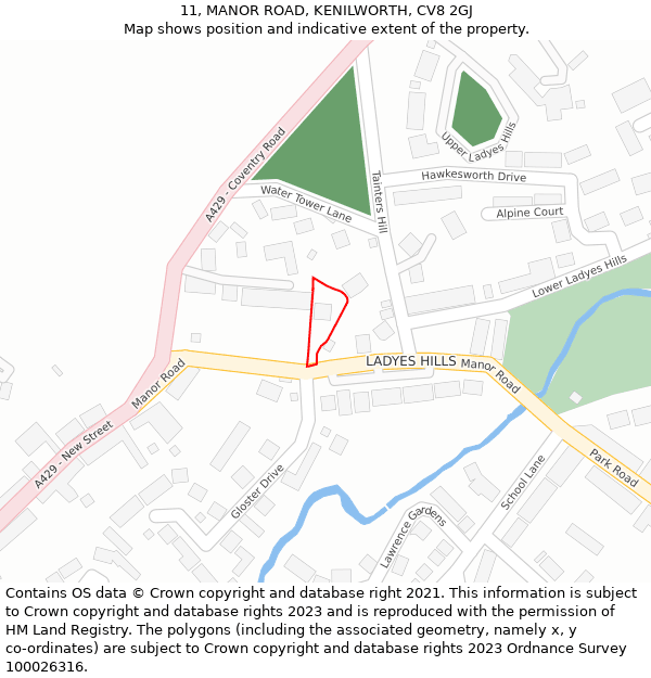 11, MANOR ROAD, KENILWORTH, CV8 2GJ: Location map and indicative extent of plot