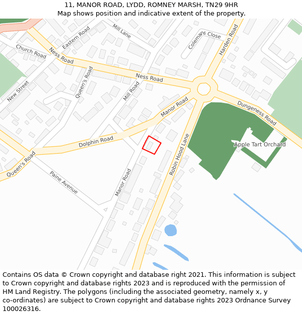 11, MANOR ROAD, LYDD, ROMNEY MARSH, TN29 9HR: Location map and indicative extent of plot