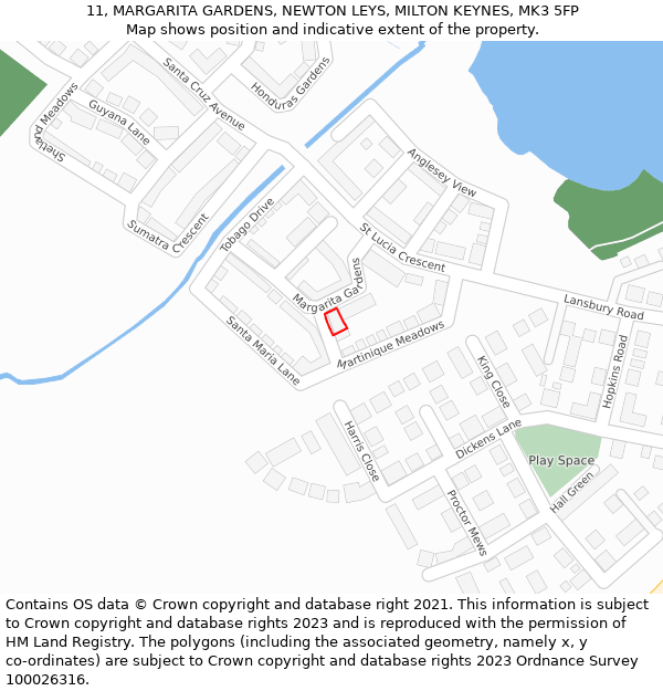 11, MARGARITA GARDENS, NEWTON LEYS, MILTON KEYNES, MK3 5FP: Location map and indicative extent of plot