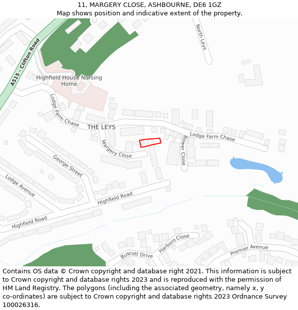 11, MARGERY CLOSE, ASHBOURNE, DE6 1GZ: Location map and indicative extent of plot