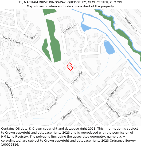 11, MARHAM DRIVE KINGSWAY, QUEDGELEY, GLOUCESTER, GL2 2DL: Location map and indicative extent of plot