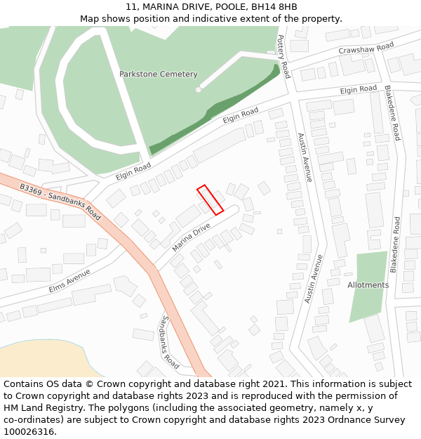 11, MARINA DRIVE, POOLE, BH14 8HB: Location map and indicative extent of plot