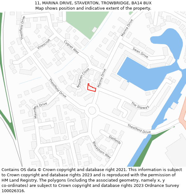 11, MARINA DRIVE, STAVERTON, TROWBRIDGE, BA14 8UX: Location map and indicative extent of plot