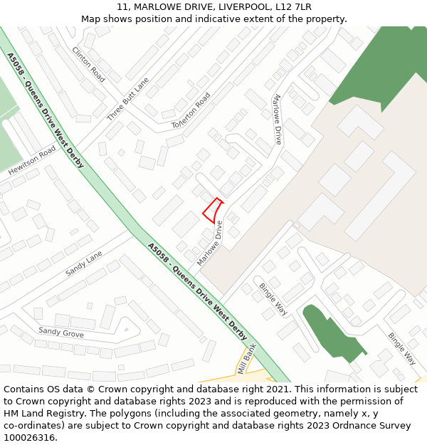 11, MARLOWE DRIVE, LIVERPOOL, L12 7LR: Location map and indicative extent of plot