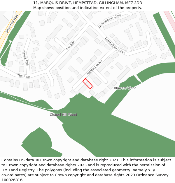 11, MARQUIS DRIVE, HEMPSTEAD, GILLINGHAM, ME7 3DR: Location map and indicative extent of plot