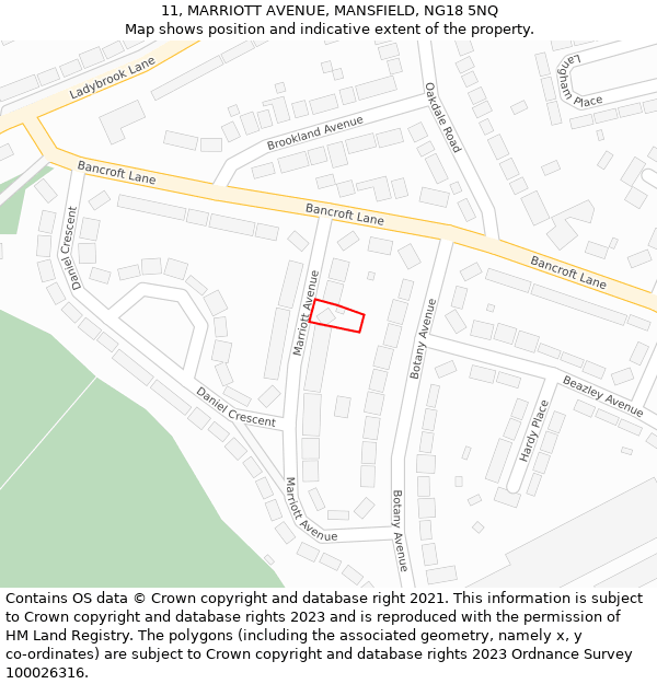 11, MARRIOTT AVENUE, MANSFIELD, NG18 5NQ: Location map and indicative extent of plot