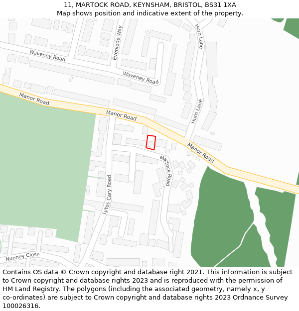 11, MARTOCK ROAD, KEYNSHAM, BRISTOL, BS31 1XA: Location map and indicative extent of plot