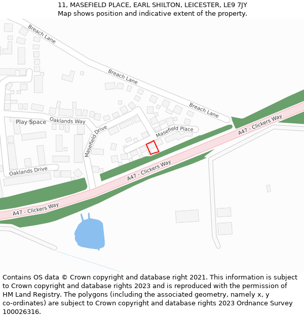 11, MASEFIELD PLACE, EARL SHILTON, LEICESTER, LE9 7JY: Location map and indicative extent of plot