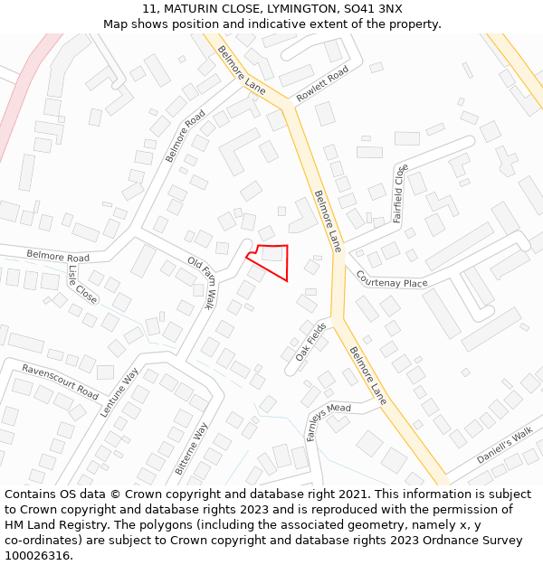 11, MATURIN CLOSE, LYMINGTON, SO41 3NX: Location map and indicative extent of plot