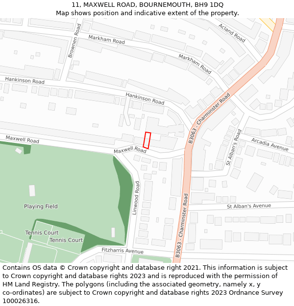 11, MAXWELL ROAD, BOURNEMOUTH, BH9 1DQ: Location map and indicative extent of plot