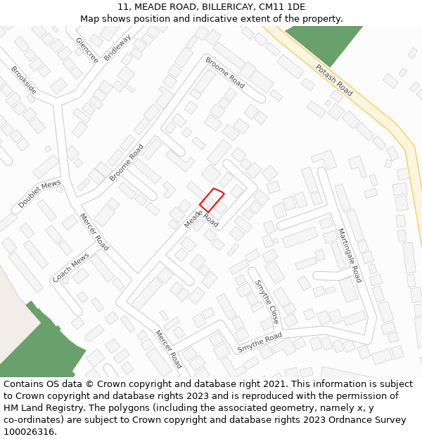 11, MEADE ROAD, BILLERICAY, CM11 1DE: Location map and indicative extent of plot