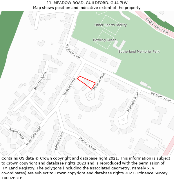 11, MEADOW ROAD, GUILDFORD, GU4 7LW: Location map and indicative extent of plot