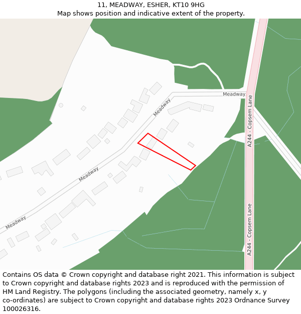 11, MEADWAY, ESHER, KT10 9HG: Location map and indicative extent of plot