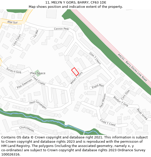 11, MELYN Y GORS, BARRY, CF63 1DE: Location map and indicative extent of plot