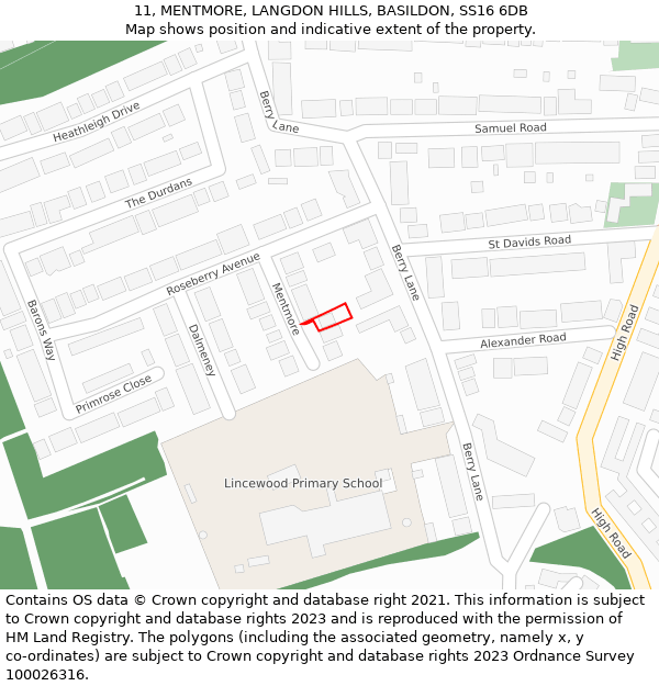 11, MENTMORE, LANGDON HILLS, BASILDON, SS16 6DB: Location map and indicative extent of plot