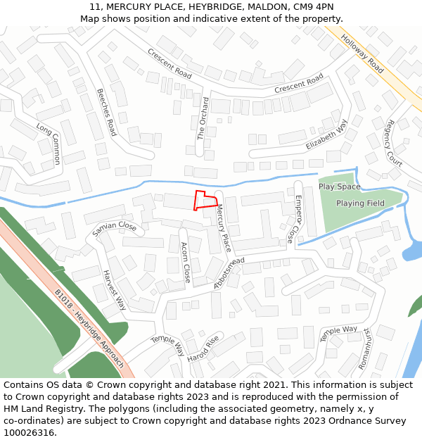 11, MERCURY PLACE, HEYBRIDGE, MALDON, CM9 4PN: Location map and indicative extent of plot