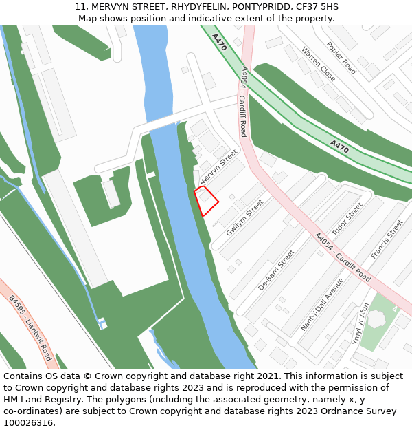 11, MERVYN STREET, RHYDYFELIN, PONTYPRIDD, CF37 5HS: Location map and indicative extent of plot