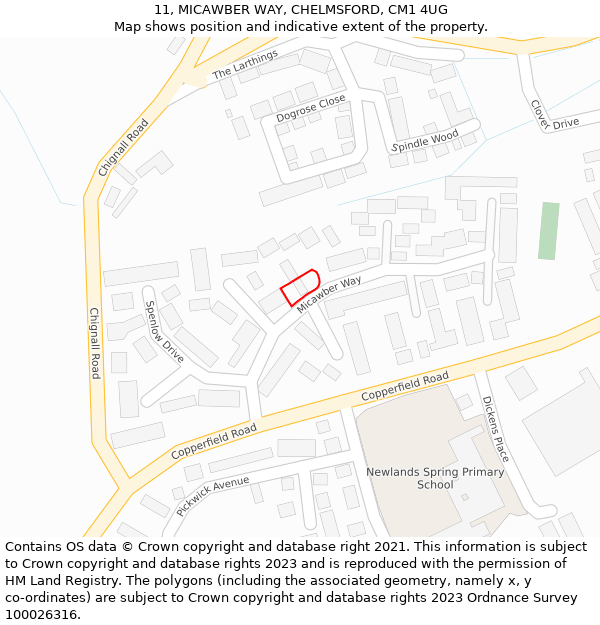 11, MICAWBER WAY, CHELMSFORD, CM1 4UG: Location map and indicative extent of plot