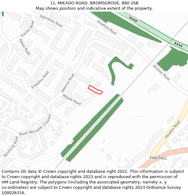 11, MIKADO ROAD, BROMSGROVE, B60 2SB: Location map and indicative extent of plot