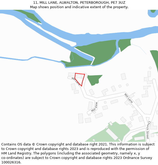 11, MILL LANE, ALWALTON, PETERBOROUGH, PE7 3UZ: Location map and indicative extent of plot