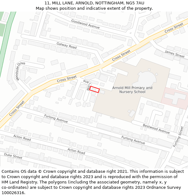 11, MILL LANE, ARNOLD, NOTTINGHAM, NG5 7AU: Location map and indicative extent of plot