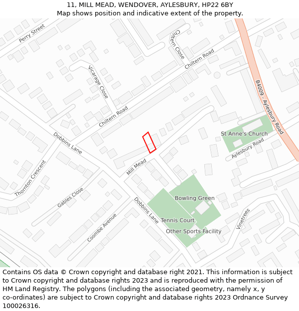 11, MILL MEAD, WENDOVER, AYLESBURY, HP22 6BY: Location map and indicative extent of plot