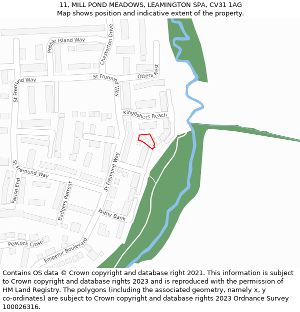 11, MILL POND MEADOWS, LEAMINGTON SPA, CV31 1AG: Location map and indicative extent of plot