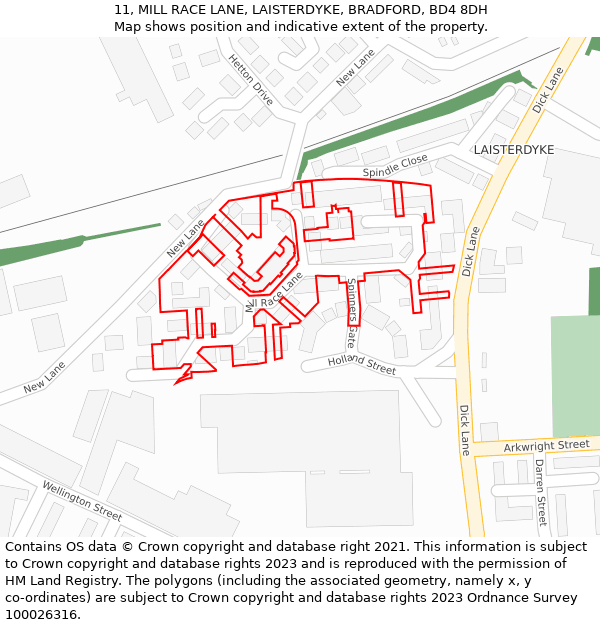 11, MILL RACE LANE, LAISTERDYKE, BRADFORD, BD4 8DH: Location map and indicative extent of plot