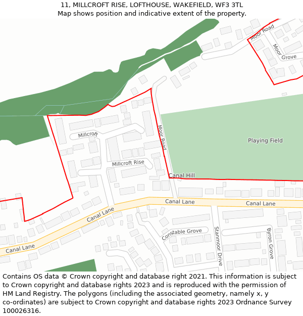 11, MILLCROFT RISE, LOFTHOUSE, WAKEFIELD, WF3 3TL: Location map and indicative extent of plot