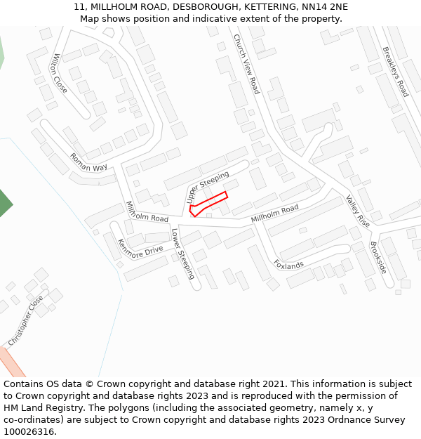 11, MILLHOLM ROAD, DESBOROUGH, KETTERING, NN14 2NE: Location map and indicative extent of plot