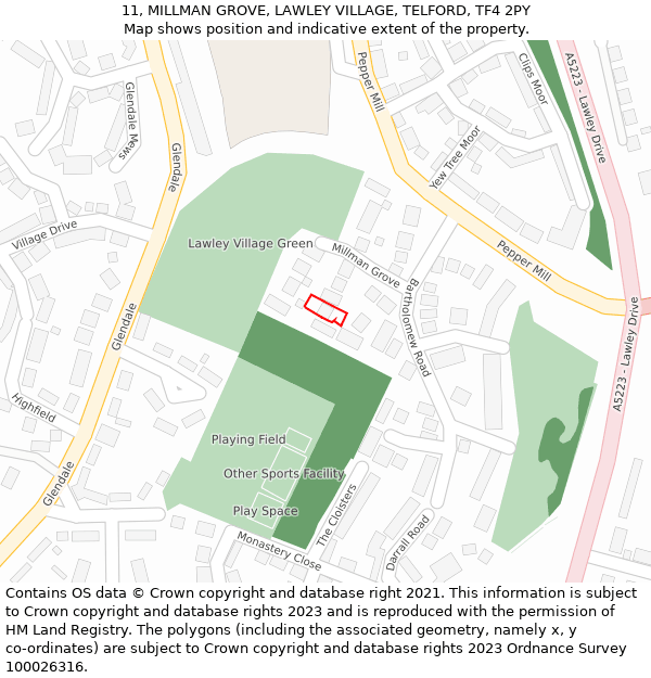 11, MILLMAN GROVE, LAWLEY VILLAGE, TELFORD, TF4 2PY: Location map and indicative extent of plot