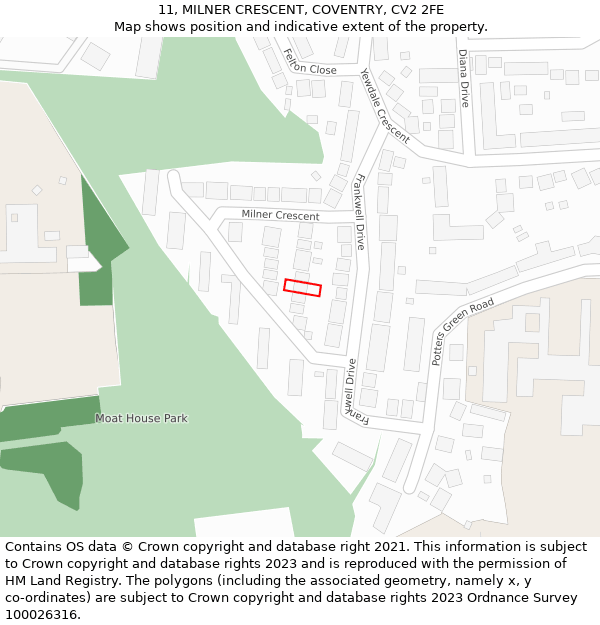 11, MILNER CRESCENT, COVENTRY, CV2 2FE: Location map and indicative extent of plot