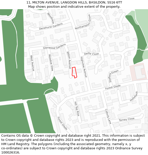 11, MILTON AVENUE, LANGDON HILLS, BASILDON, SS16 6TT: Location map and indicative extent of plot