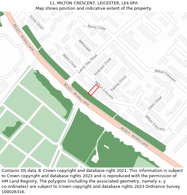 11, MILTON CRESCENT, LEICESTER, LE4 0PA: Location map and indicative extent of plot