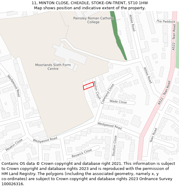 11, MINTON CLOSE, CHEADLE, STOKE-ON-TRENT, ST10 1HW: Location map and indicative extent of plot