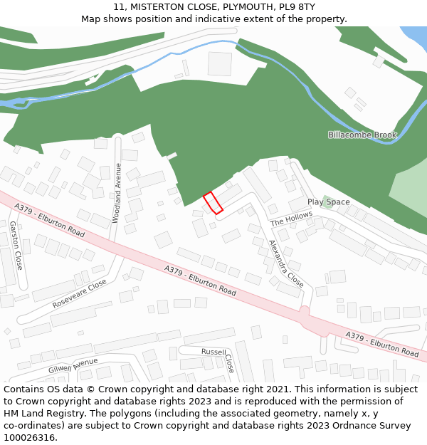 11, MISTERTON CLOSE, PLYMOUTH, PL9 8TY: Location map and indicative extent of plot