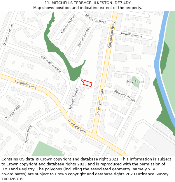 11, MITCHELLS TERRACE, ILKESTON, DE7 4DY: Location map and indicative extent of plot