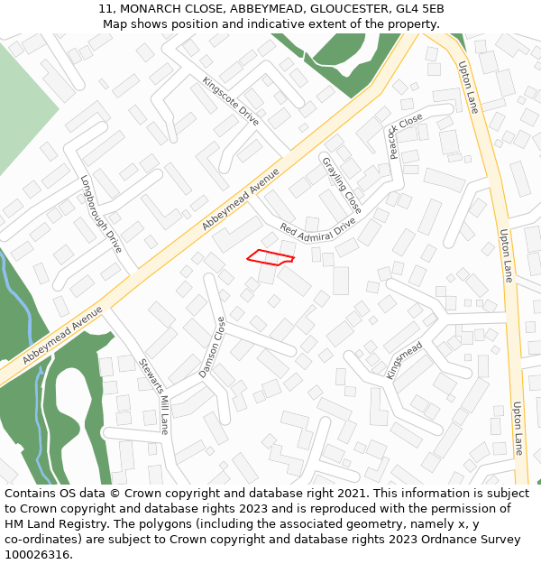 11, MONARCH CLOSE, ABBEYMEAD, GLOUCESTER, GL4 5EB: Location map and indicative extent of plot