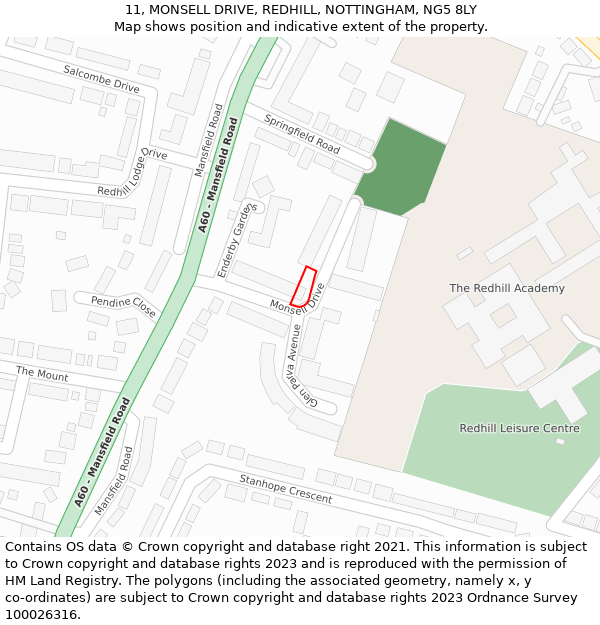 11, MONSELL DRIVE, REDHILL, NOTTINGHAM, NG5 8LY: Location map and indicative extent of plot