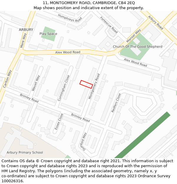 11, MONTGOMERY ROAD, CAMBRIDGE, CB4 2EQ: Location map and indicative extent of plot