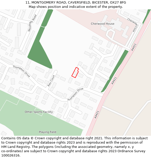 11, MONTGOMERY ROAD, CAVERSFIELD, BICESTER, OX27 8FG: Location map and indicative extent of plot