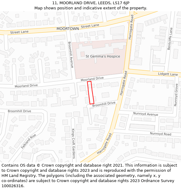 11, MOORLAND DRIVE, LEEDS, LS17 6JP: Location map and indicative extent of plot