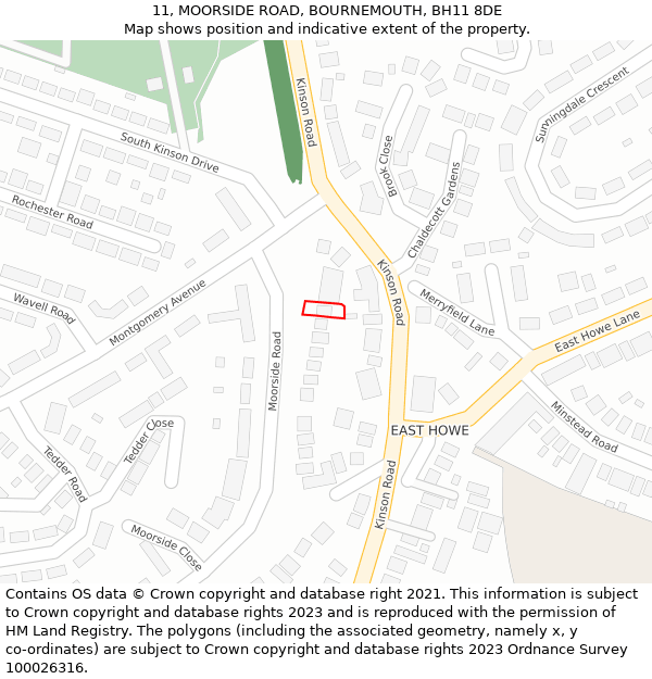 11, MOORSIDE ROAD, BOURNEMOUTH, BH11 8DE: Location map and indicative extent of plot