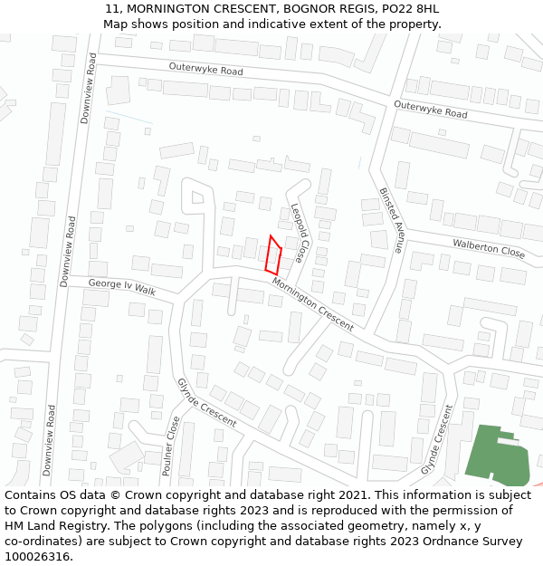 11, MORNINGTON CRESCENT, BOGNOR REGIS, PO22 8HL: Location map and indicative extent of plot