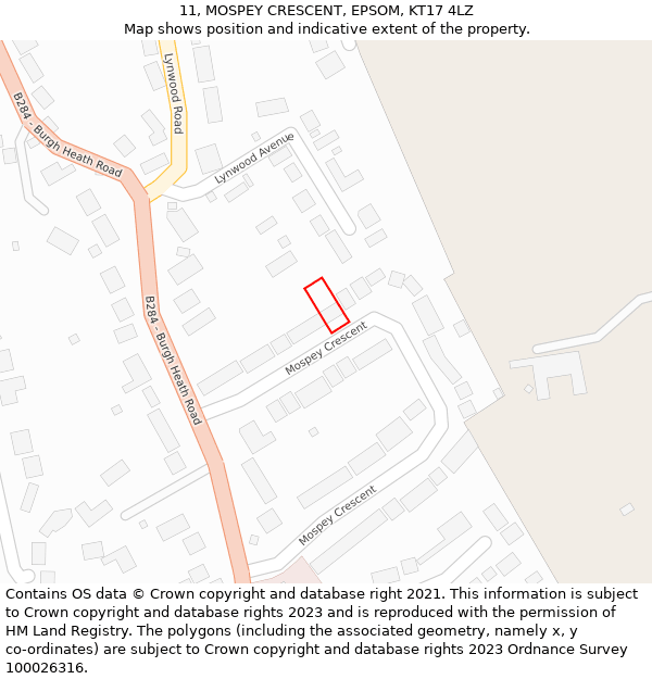 11, MOSPEY CRESCENT, EPSOM, KT17 4LZ: Location map and indicative extent of plot